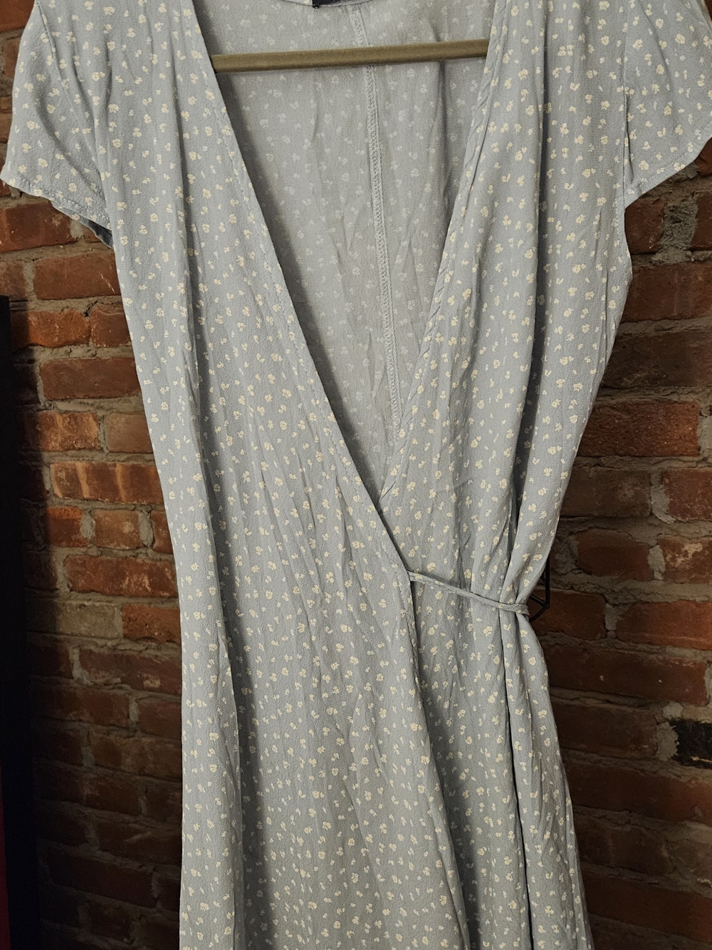 Brandy Melville Pale Blue Floral Wrap Midi Dress